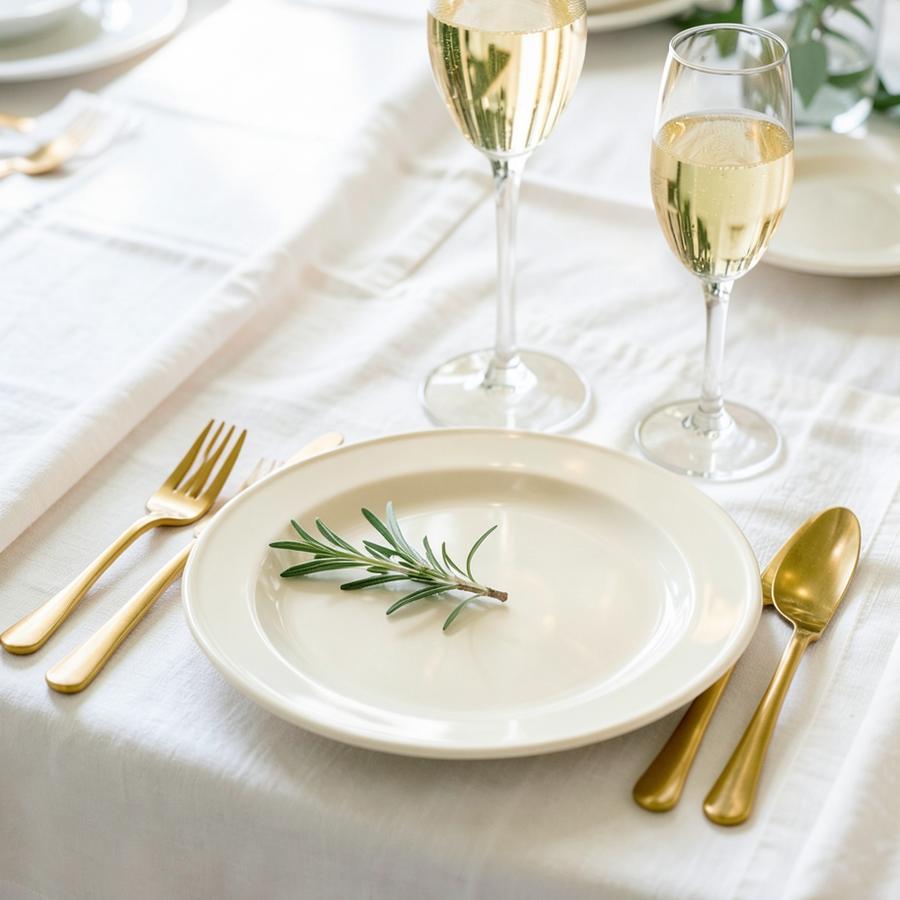 Ivory place setting with gold cutlery
